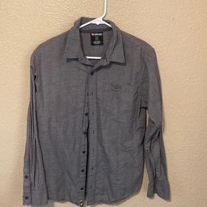 Gray button down shirt. Size: Medium